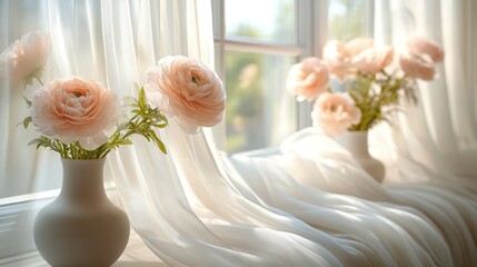 Poster - Delicate Flowers in a Sunlit Window