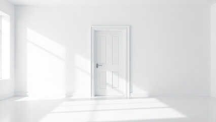 Poster - Minimalist White Room with Door and Sunbeams