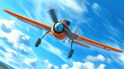 Sticker - An orange airplane flying in the sky with a blue background, AI