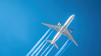 Poster - A large jetliner flying in the sky with two contrails, AI