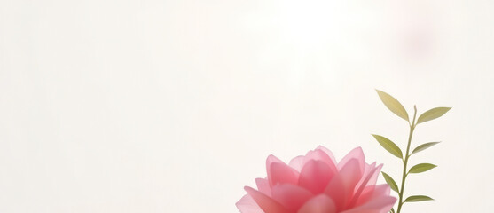 Poster - Delicate Pink Flower with Green Leaves and Soft Light