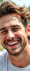 Canvas Print - Closeup of a man laughing with a bright smile