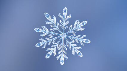 Wall Mural - Close-up of a Single Snowflake on a Blue Background