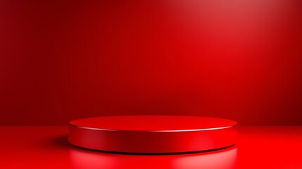 Poster - Red Cylinder Platform on Red Background