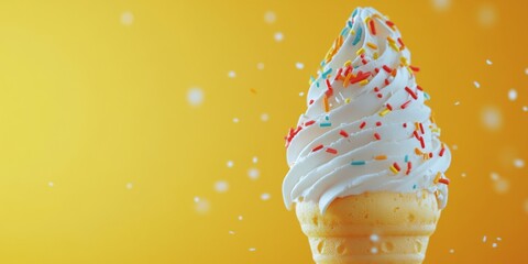 Ice Cream on a yellow Background, Vibrant Close-Up Portrait Style Artwork.