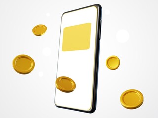 3D Smartphone with Credit Card and Flying Gold Coins