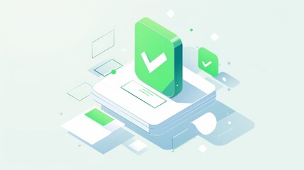Green Checkmark in White Box and Empty Rectangle, Vector Design, Green Color Palette, White Background