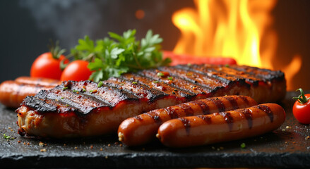 Canvas Print - sausages on the grill