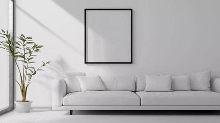 Wall Mural - Modern minimalist interior and white. Modern interior design for posters in living room layout with white sofa and copy space.