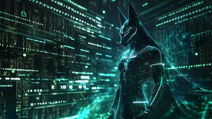Poster - Digital Anubis  Egyptian God of the Underworld in Neon Lights