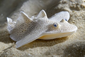 Canvas Print - Close-up of a Spotted Fanray on a Sandy Seabed