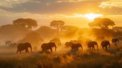 herd of african elephants on a safari trip