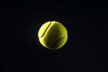 Movement of a tennis ball isolated on a black background