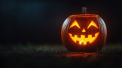 Canvas Print - Cheerful Jack-o'-Lantern Illuminating the Night with Warmth and Laughter, Halloween Concept