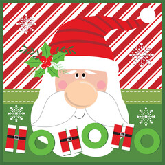 Canvas Print - Christmas card design with cute Santa and ho ho ho