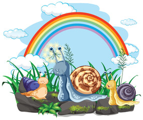 Poster - Colorful Snails Under Rainbow