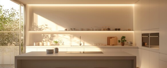 Canvas Print - Minimalist Kitchen Interior with Sunlight Streaming In