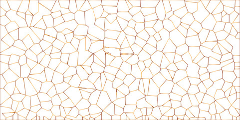 Poster - Golden gradient lines stroke abstract white crystalized broken glass background. Voronoi diagram background. abstract desktop texture design digital art wallpaper, vector illustration.	