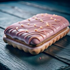 A delicious looking pink frosted cookie with white sprinkles. perfect for baking. food. and dessert related projects.