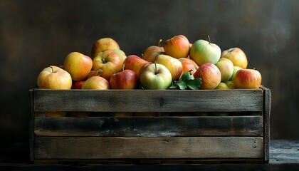 A Wooden Crate Full of Ripe Red and Green Apples