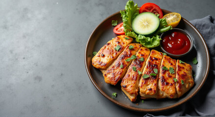 Canvas Print - grilled salmon with vegetables