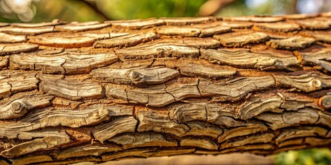 Close-up of a tree branch with rough bark texture and intricate patterns
