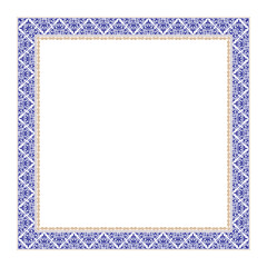 Wall Mural - Blue gold square Islamic Asian Kazakh national ornament frames. Kazakh pattern frame, border, decorative ornament of the Kazakh, Kyrgyz, Mongol, Tatar, Uzbek, Tajik for plates, textiles, print design