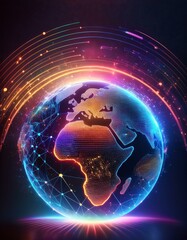 Wall Mural - Digital Neon Earth: A Bold Visual of Global Unity