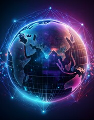 Wall Mural - Neon Connectivity: A Bright Earth of Digital Progress
