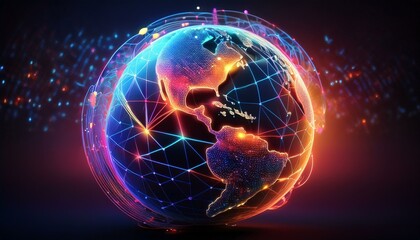 Wall Mural - Neon Earth: A Colorful Journey Through Digital Innovation