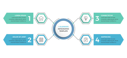 Wall Mural - Infographic template with 4 options, diagram or mind map template, vector eps10 illustration