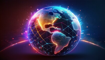 Wall Mural - Glowing Planet: Artistic Representation of Global Tech