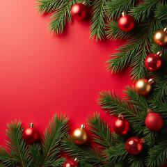 Poster - christmas background with branches and balls