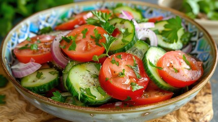 Wall Mural - Salad with Tomatoes Cucumbers and Onions