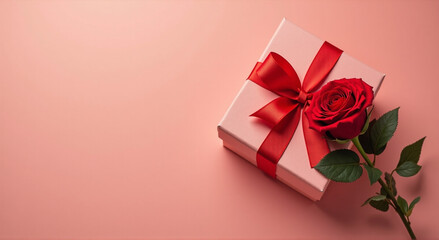 Canvas Print - red rose and gift box