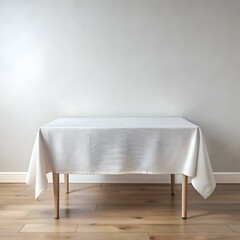 Poster - Clean and minimalist table with a white tablecloth set against a white wall.