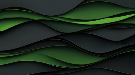 Wall Mural - Dive into a mesmerizing dark space with bright green layers and glowing linesperfect for stunning visuals.