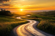 © pics3 - A winding road bathed in the light of a bright sunrise, Symbolizing the start of a new path