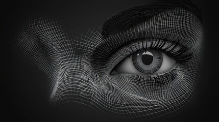 Canvas Print - A close-up of a woman's eye with a digital grid pattern, creating an abstract and futuristic effect.