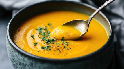 Canvas Print - Delectable Autumn Squash Soup with Aromatic Garnish