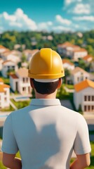 Construction Worker Looking at New Homes Development