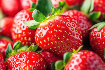 Wall Mural - Detailed view of juicy, ripe strawberries with vivid red hue