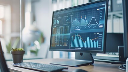 Poster - Dual monitors with financial analysis graphs on screen