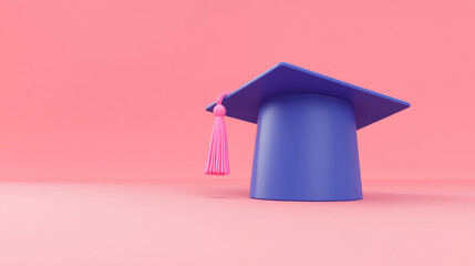 3D rendering of a Graduation Cap icon on a clean background for mock-up and web banner use. This minimalist design, presented in a cartoon style, serves as an interface element within a metaverse conc