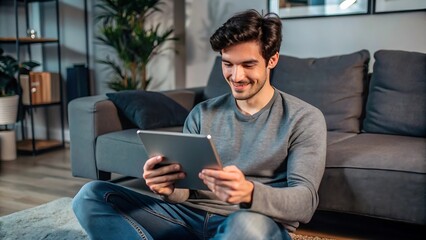 Man using a tablet at home.