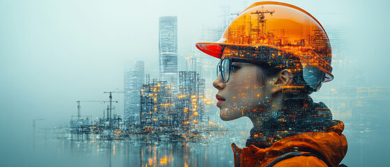 A thoughtful engineer in safety gear gazes at a construction site, reflecting determination and innovation in the industrial field.