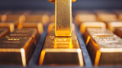 Wall Mural - Crafting Bullion Bars: Closeup of Molten Gold Being Poured into Molds, Selective Focus, Ultra HD - Ideal for Finance or Precious Metals Concepts