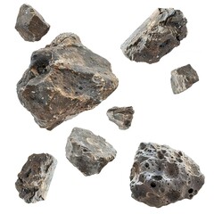 Poster - Group of floating asteroids, cut out isolated