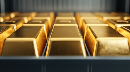 Wall Mural - Safeguarding Wealth - Gold Bars Loaded Into Armored Storage Cases with Copy Space, Selective Focus,