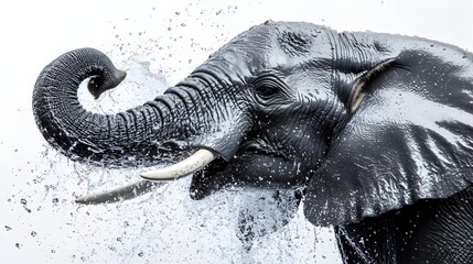 Wall Mural - Powerful Elephant Splashing Through Misty Water with Dramatic Atmosphere